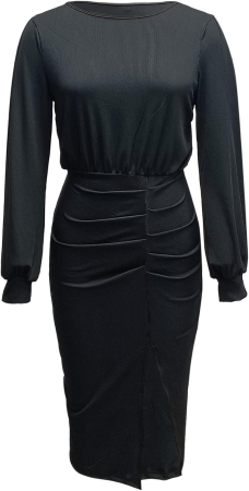 Rochie casual tricotata pentru femei, mâneci lungi, neagra, S [2]