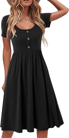ROCHII - Rochie neagra casual vaporoasa, de zi cu zi, maneci scurte, decolteu rotund, S
