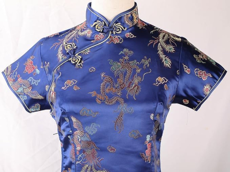 Rochie cheongsam (qipao) tradițională pentru femei slim fit cu guler mandarin – albastra 32, S [4]