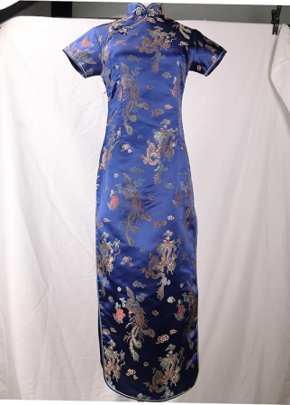 Rochie cheongsam (qipao) tradițională pentru femei slim fit cu guler mandarin – albastra 32, S [1]