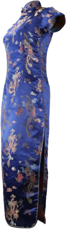 ROCHII - Rochie cheongsam (qipao) tradițională pentru femei slim fit cu guler mandarin – albastra 32, S