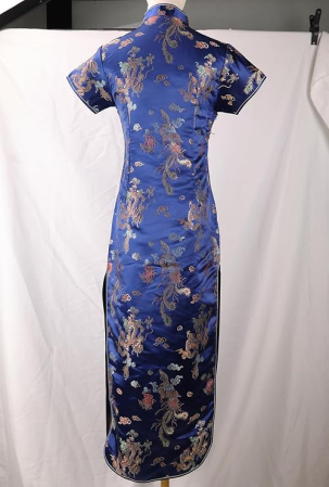Rochie cheongsam (qipao) tradițională pentru femei slim fit cu guler mandarin – albastra 32, S [3]