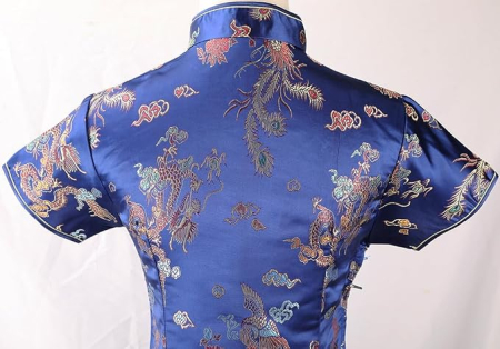 Rochie cheongsam (qipao) tradițională pentru femei slim fit cu guler mandarin – albastra 32, S [5]
