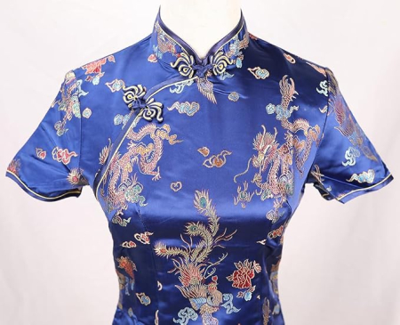 Rochie cheongsam (qipao) tradițională pentru femei slim fit cu guler mandarin – albastra 32, S [5]