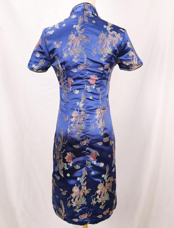 Rochie cheongsam (qipao) tradițională pentru femei slim fit cu guler mandarin – albastra 32, S [4]