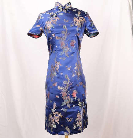 Rochie cheongsam (qipao) tradițională pentru femei slim fit cu guler mandarin – albastra 32, S [1]