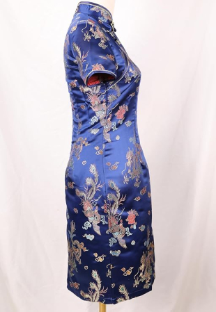 Rochie cheongsam (qipao) tradițională pentru femei slim fit cu guler mandarin – albastra 32, S [3]