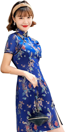 ROCHII - Rochie cheongsam (qipao) tradițională pentru femei slim fit cu guler mandarin – albastra 32, S