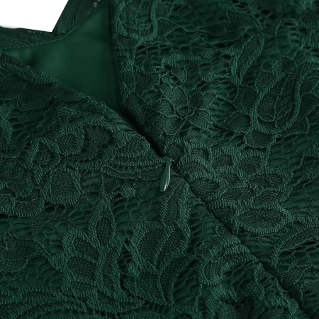 Rochie verde Damă Cocktail Midi din Dantelă, Croi A-Line, Decolteu în V, Mâneci Scurte, Elegantă, M [1]