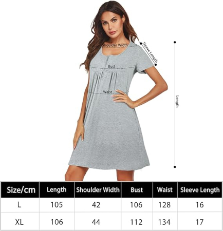 Rochie de noapte lejera, pentru femei, gri L [5]