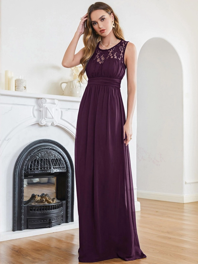 Rochie de seara lunga din sifon, fara maneci, Mov marimea 40 [3]