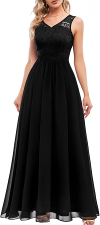 ROCHII - Rochie de seara lunga din dantela, fara maneci, Negru marimea M