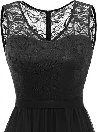Rochie de seara lunga din dantela, fara maneci, Negru marimea M [6]