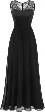 Rochie de seara lunga din dantela, fara maneci, Negru marimea M [2]