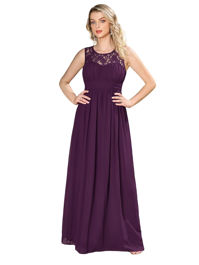ROCHII - Rochie de seara lunga din sifon, fara maneci, Mov marimea 40