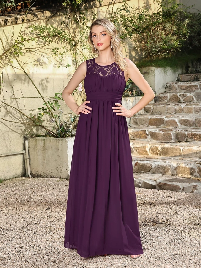 Rochie de seara lunga din sifon, fara maneci, Mov marimea 40 [2]