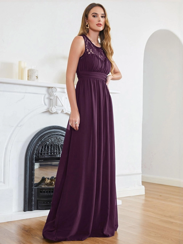Rochie de seara lunga din sifon, fara maneci, Mov marimea 40 [4]