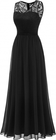 Rochie de seara lunga din dantela, fara maneci, Negru marimea M [3]