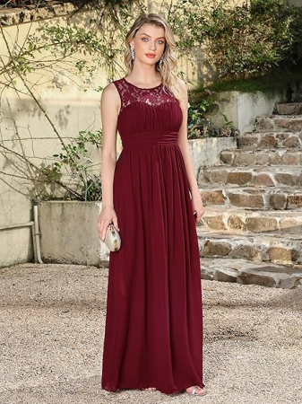 Rochie de seara lunga din sifon, fara maneci, Visinie marimea 40 [4]