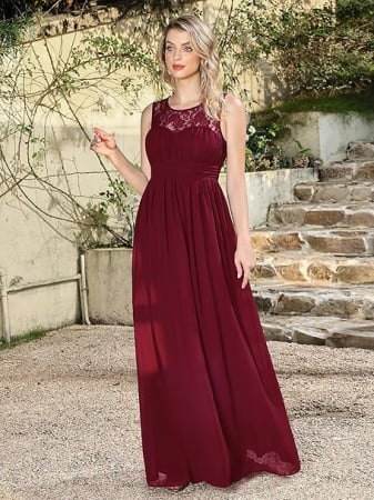 Rochie de seara lunga din sifon, fara maneci, Visinie marimea 38 [3]