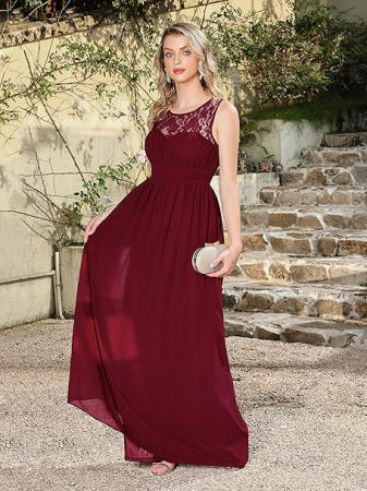Rochie de seara lunga din sifon, fara maneci, Visinie marimea 40 [5]