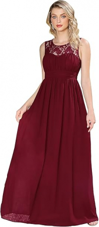 ROCHII - Rochie de seara lunga din sifon, fara maneci, Visinie marimea 40