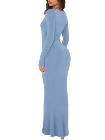 Rochie elastica, mulata, lunga, cu maneci lungi, albastra, L [3]