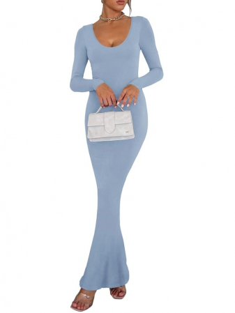 Rochie elastica, mulata, lunga, cu maneci lungi, albastra, XL [1]