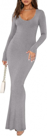 ROCHII - Rochie elastica, mulata, lunga, cu maneci lungi, gri, XL