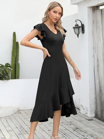 Rochie eleganta de vara,lungime peste genunchi, decolteu in V, fermoar ascuns pe spate, M negru [3]