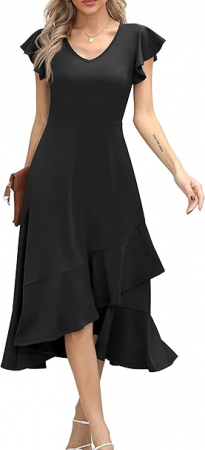 ROCHII - Rochie eleganta de vara,lungime peste genunchi, decolteu in V, fermoar ascuns pe spate, L negru