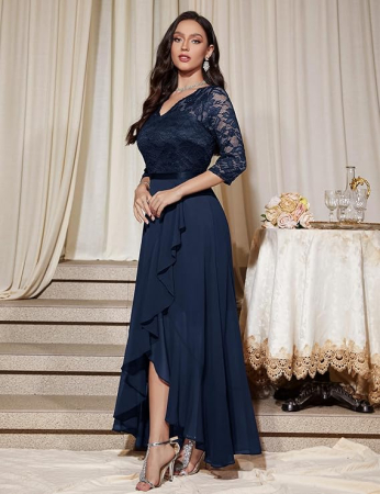 Rochie albastra eleganta de vara,lungime peste genunchi, decolteu in V, fermoar ascuns pe spate, L [1]