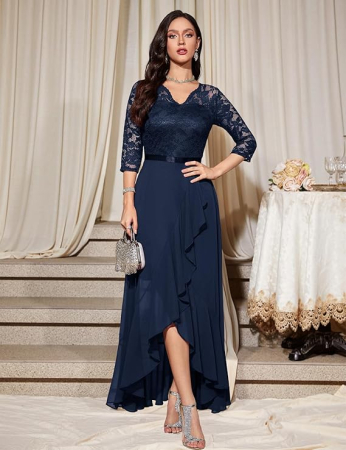 Rochie albastra eleganta de vara,lungime peste genunchi, decolteu in V, fermoar ascuns pe spate, L [3]