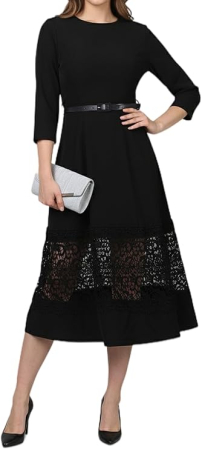 ROCHII - Rochie eleganta neagra de vara,lungime peste genunchi, decolteu in rotund, maneci 3/4, S