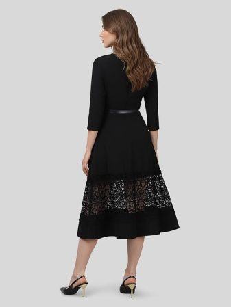 Rochie eleganta neagra de vara,lungime peste genunchi, decolteu in rotund, maneci 3/4, S [3]