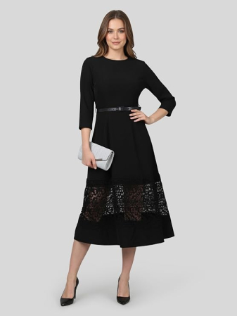 Rochie eleganta neagra de vara,lungime peste genunchi, decolteu in rotund, maneci 3/4, S [2]
