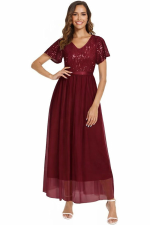 ROCHII - Rochie eleganta de vara,lungime peste genunchi, decolteu in V, fermoar ascuns pe spate, S visinie