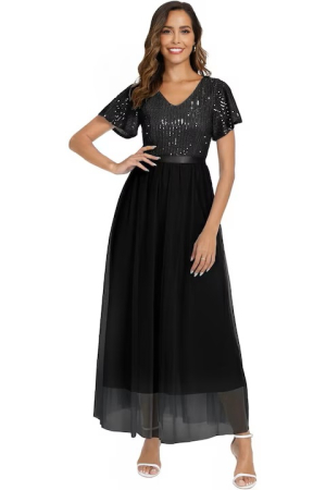 Rochie eleganta de vara,lungime peste genunchi, decolteu in V, fermoar ascuns pe spate, S neagra [1]