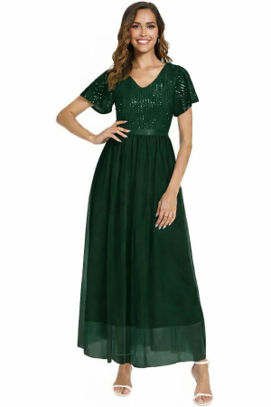 ROCHII - Rochie eleganta de vara,lungime peste genunchi, decolteu in V, fermoar ascuns pe spate, S verde