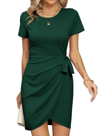 Rochie Verde casual de vara, scurta, cu maneci scurte, mulata, S [2]