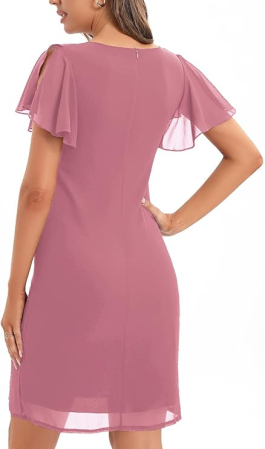 Rochie eleganta, deasupra la genunchi, fara mâneci, mulata, Roz M [4]
