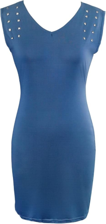 Rochie casual, deasupra la genunchi, fara mâneci, mulata, albastru XL [5]