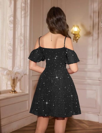 Rochie neagra eleganta, deasupra la genunchi, umeri goi, mulata, M [2]