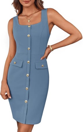 ROCHII - Rochie eleganta, deasupra la genunchi, fara mâneci, mulata, albastru 2XL