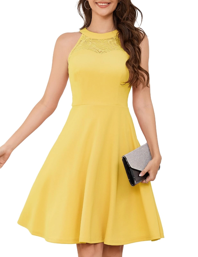 ROCHII - Rochie eleganta, deasupra la genunchi, fara mâneci, mulata, Galbena XL