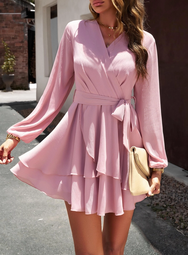 Rochie eleganta lunga deasupra la genunchi, cu mâneci lungi, ROZ L [3]