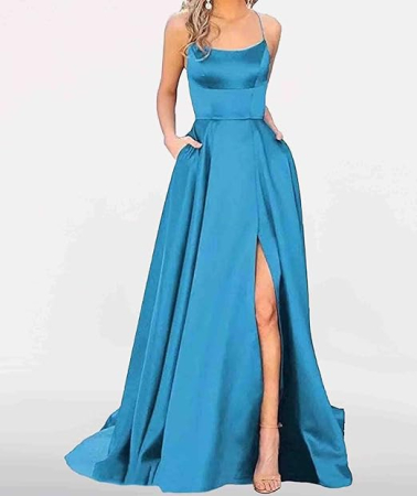 Rochie eleganta lunga din satin, fara maneci, talie supla, albastru L [1]