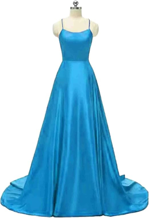 Rochie eleganta lunga din satin, fara maneci, talie supla, albastru XS [2]