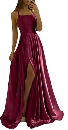 ROCHII - Rochie eleganta lunga din satin, fara maneci, talie inalta, rosie M