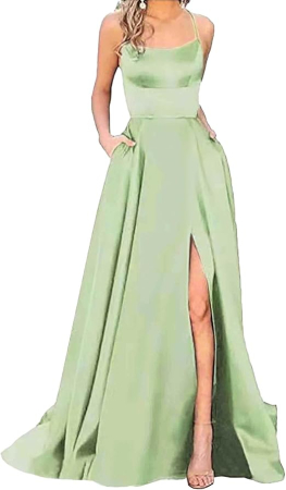 ROCHII - Rochie eleganta lunga din satin, fara maneci, talie supla, verde XS